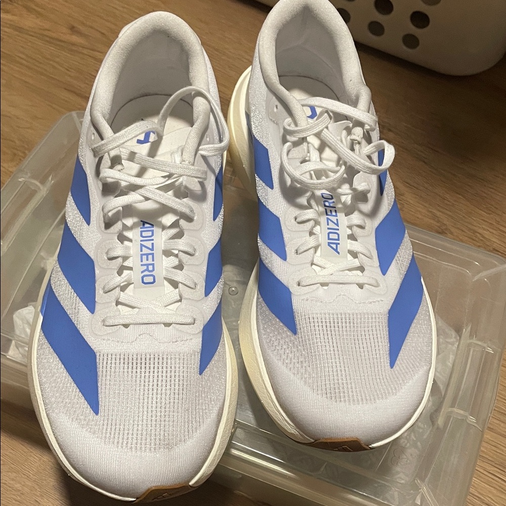 Adidas Adizero White and Blue Running Shoes
